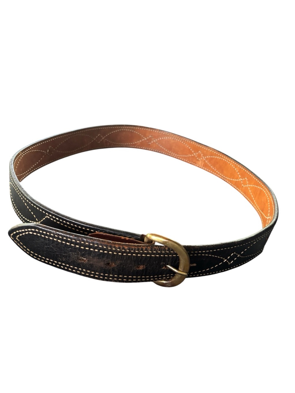 BIANCHI vintage leather belt with solid brass buckle size 38-42 - Picture 3 of 16